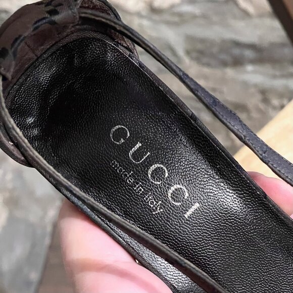 Gucci Vintage Dark Brown Canvas GG Square Toe Pumps - Picture 7 of 11